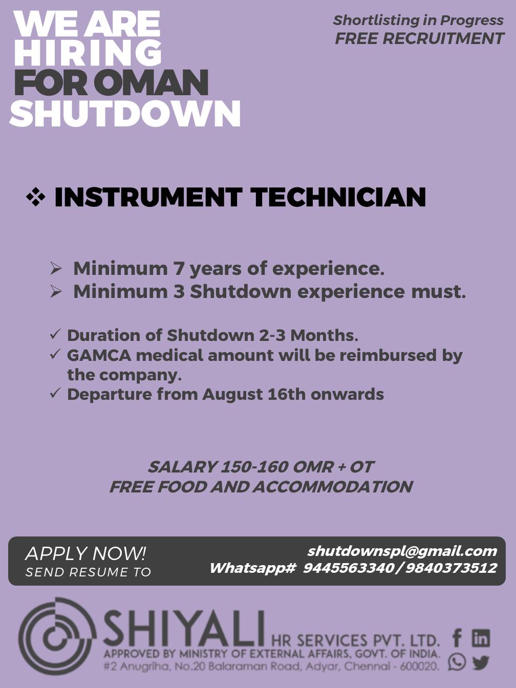 Instrument Technician - Oman Shutdown