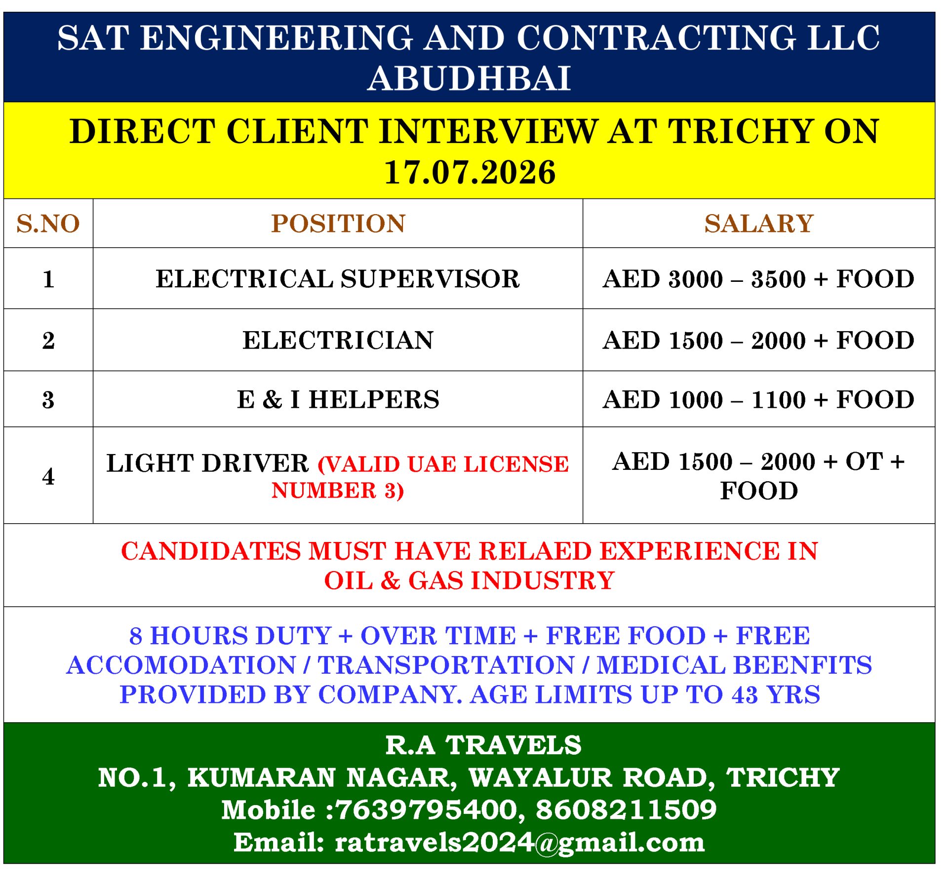 SAT ENGINEERING — R.A Travels, ABUDHABI, ABUDHABI