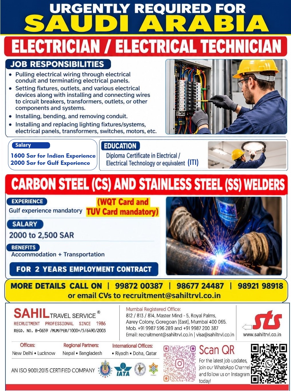 URGENT HIRING FOR SAUDI ARABIA