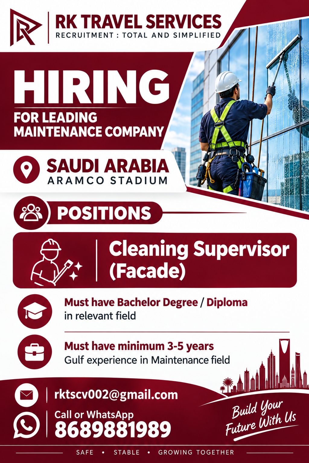 Cleaning Supervisor (Facade) — RK Travel Services, Saudi Arabia, Saudi Arabia