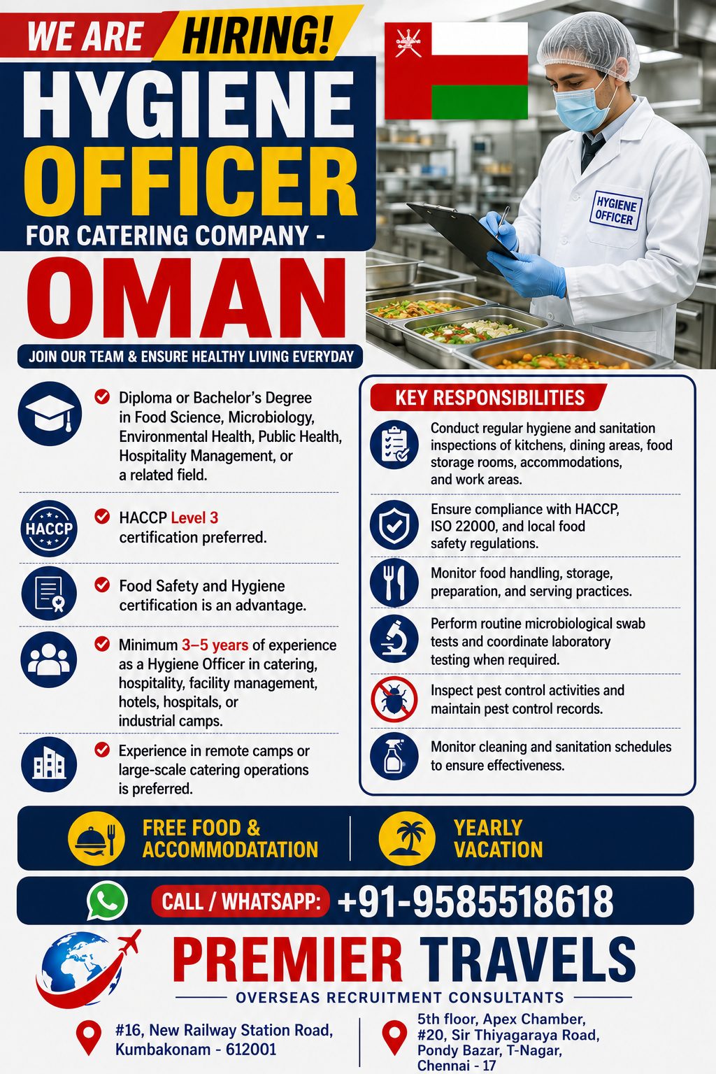 Hygiene Officer for Oman — Premier Travels, OMAN