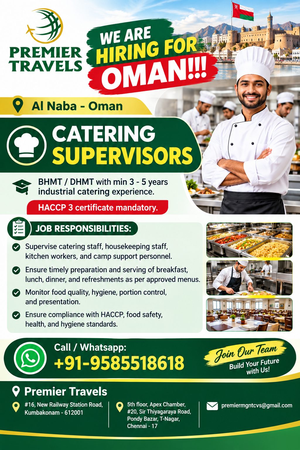 Catering Supervisors for Oman