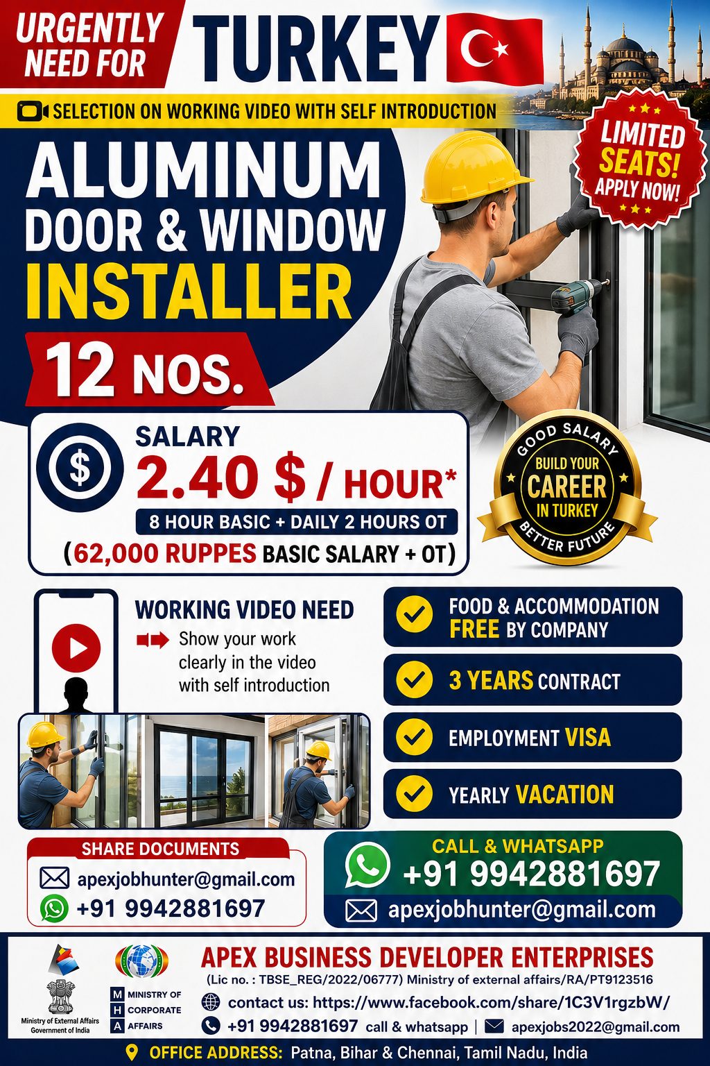Aluminum Door & Window Installer — Apex Business Developer Enterp, Turkey, Turkey