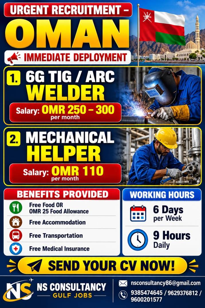 Urgent requirement for oman — nsconsultancy, OMAN, OMAN