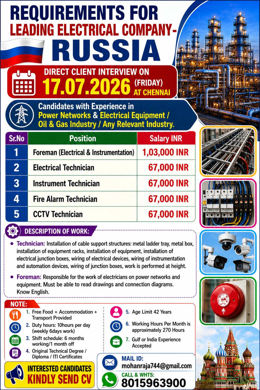 Requirements for Leading Electrical Company - Russia — JUPITER CONSULTANCY, Russia