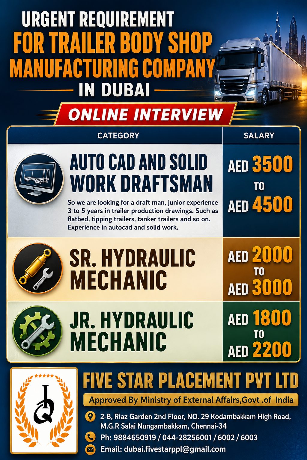 URGENT REQUIREMENT FOR TRAILER BODY SHOP MANUFACTURING COMPANY IN DUBAI