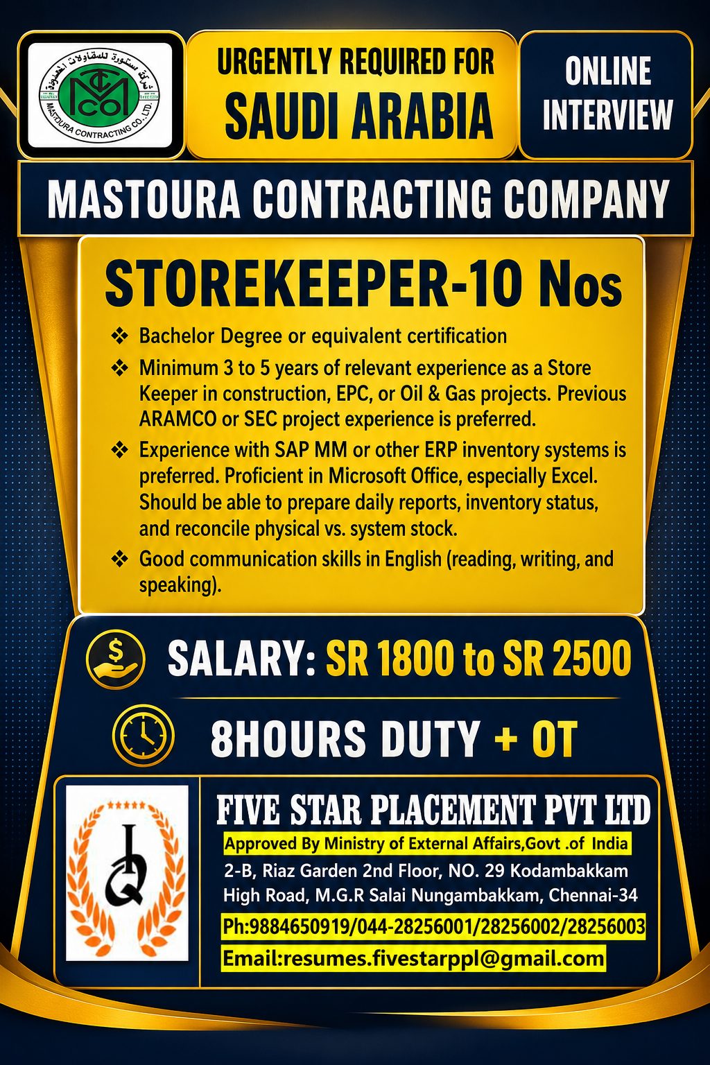 MASTOURA -SAUDI ARABIA — Five Star Placement Pvt Ltd, SAUDI ARABIA, SAUDI ARABIA