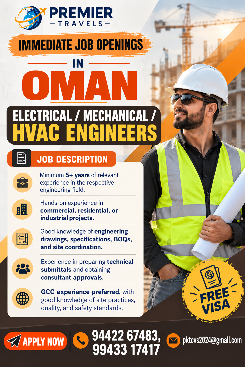 Electrical / Mechanical / HVAC Engineers — Premier Travels, Oman