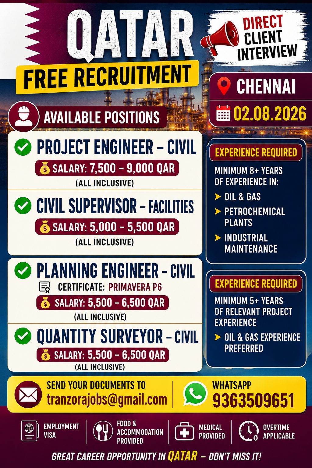 QATAR – FREE RECRUITMENT