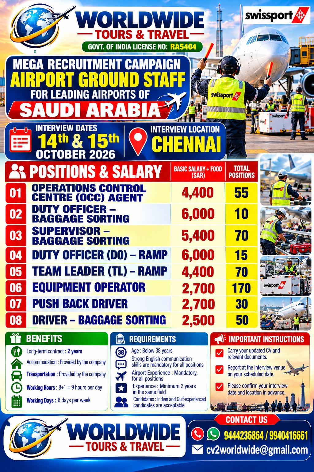 Mega Recruitment Campaign - Airport Ground Staff for Saudi Arabia