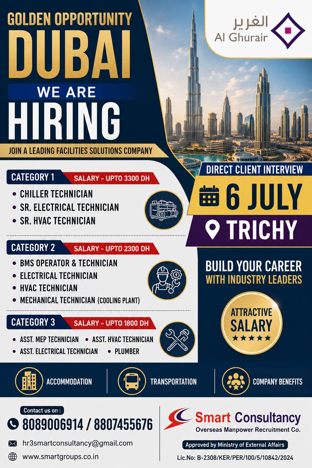 WE ARE HIRING FOR AL GHURAIR - DUBAI, DIRECT CLIENT INTERVIEW ON 6TH JULY AT TRICHY