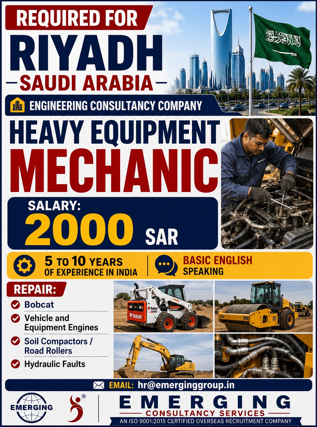 URGENTLY REQUIRED FOR HEAVY EQUIPMENT MECHANIC FOR SAUDI ARABIA — Emerging Consultancy Services, SAUDI ARABIA, SAUDI ARABIA