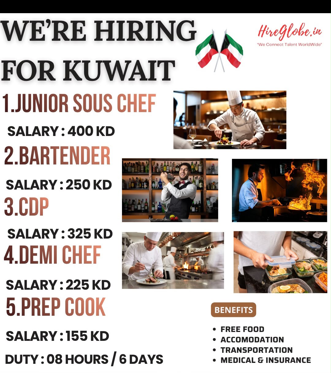 Multiple Positions - Hospitality Staff — Hire Glob.In, Kuwait, Kuwait