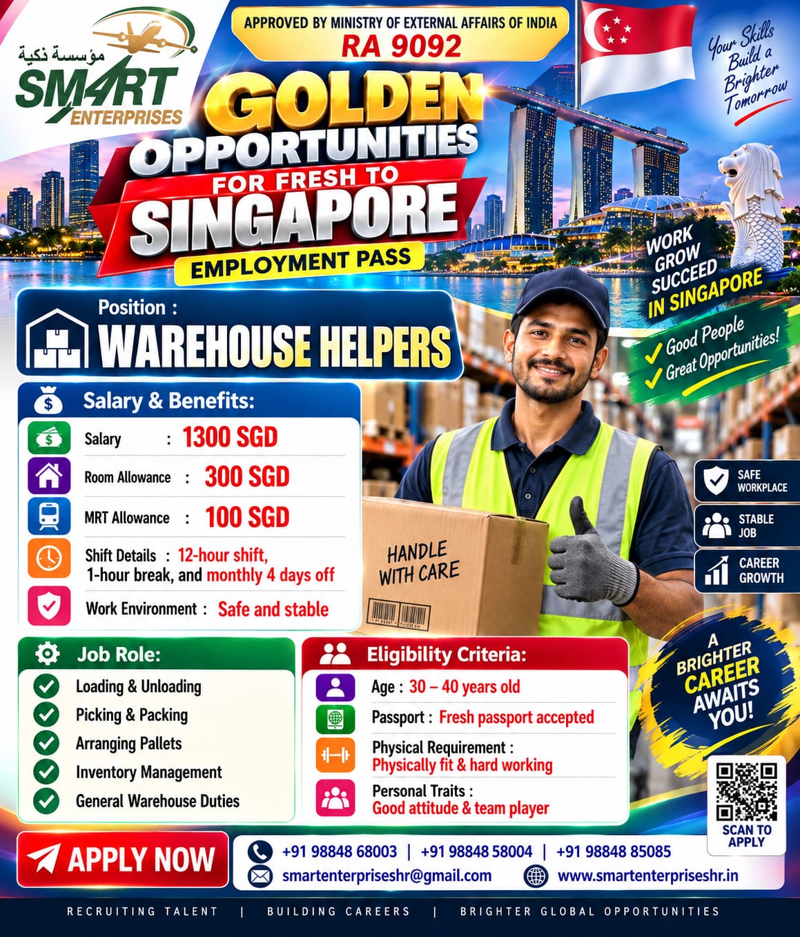 WAREHOUSE HELPERS SINGAPORE — smartenterpriseshr@gmail.com, SINGAPORE