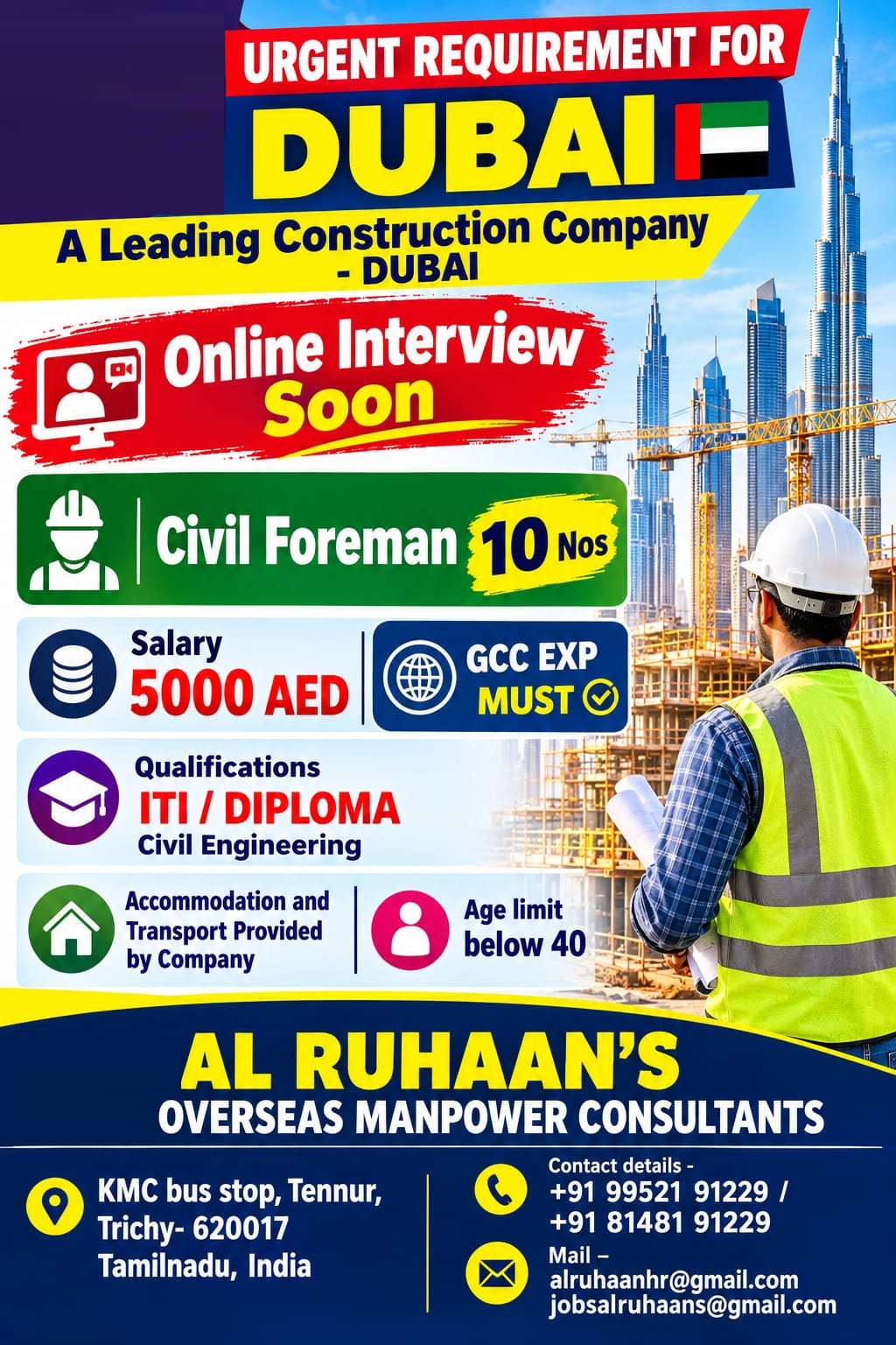 Civil Foreman — AL RUHAAN OVERSEAS MANPOWER CONSULTANTS, United Arab Emirates, United Arab Emirates