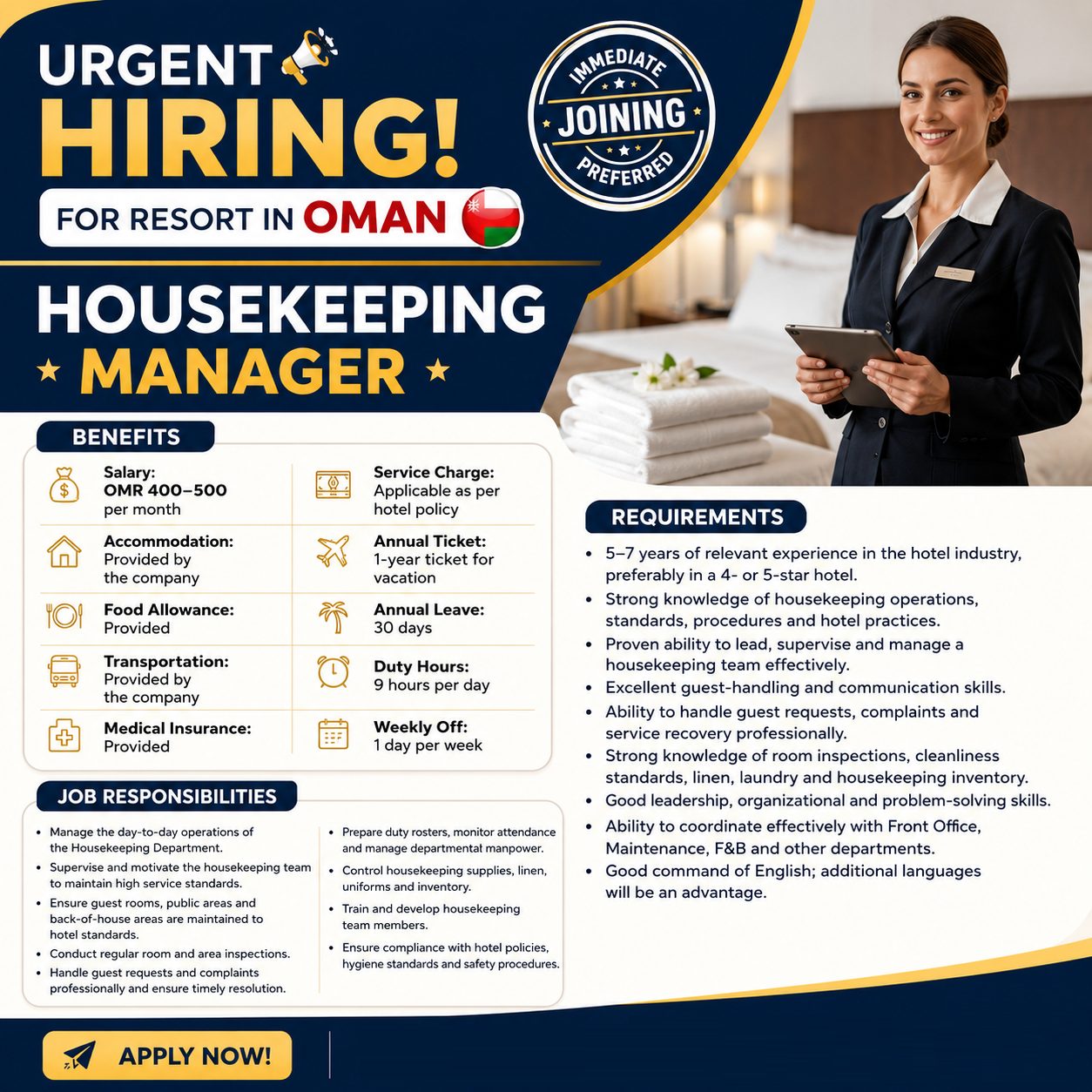 Urgent Hiring For Resort In OMan