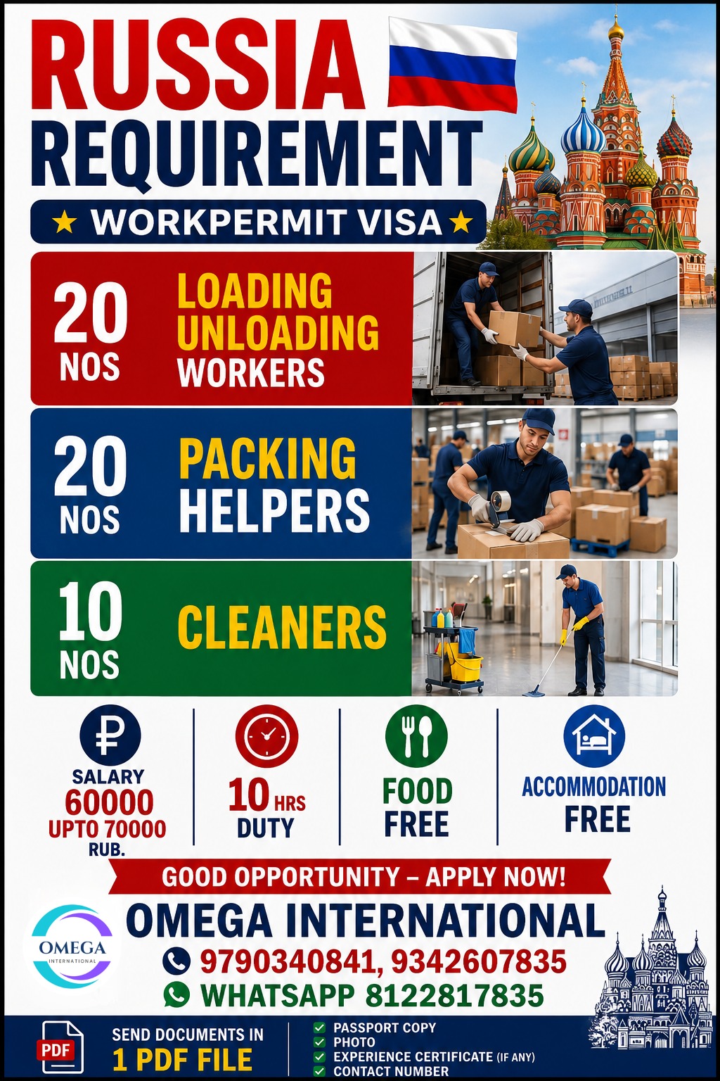 Russia Workpermit Visa - Multiple Positions — OMEGA INTERNATIONAL HR SOLUTIONS, Russia, Russia