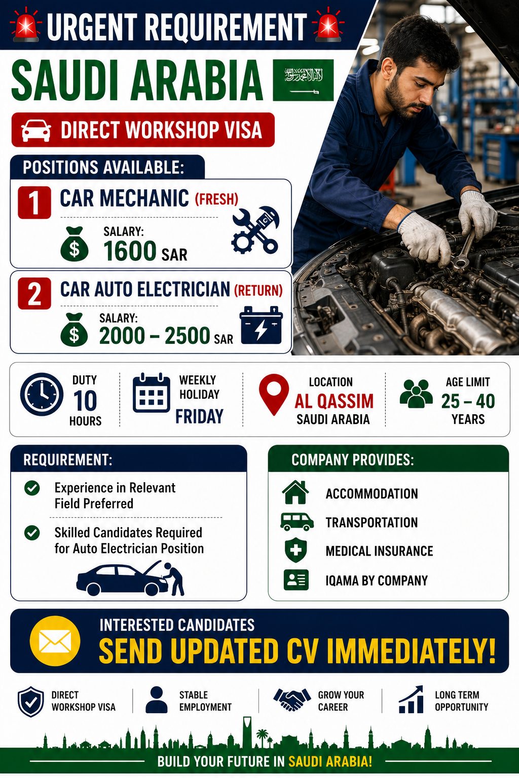 Car Mechanic & Car Auto Electrician - Saudi Arabia