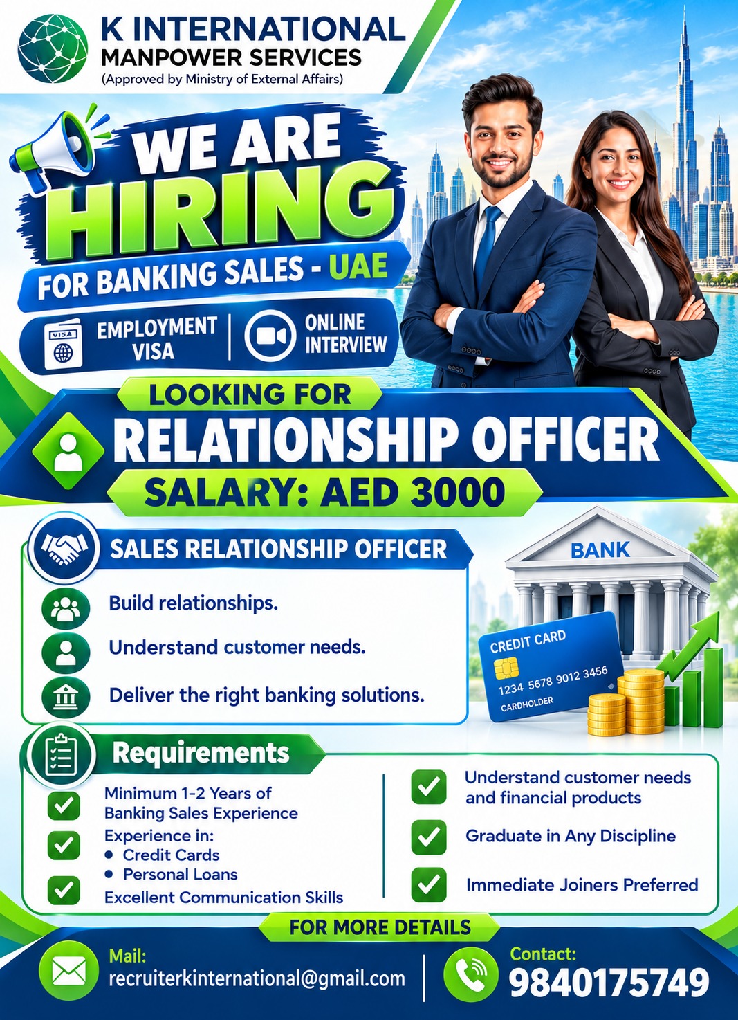 urgent hiring for Sales Relationship Officer - UAE
