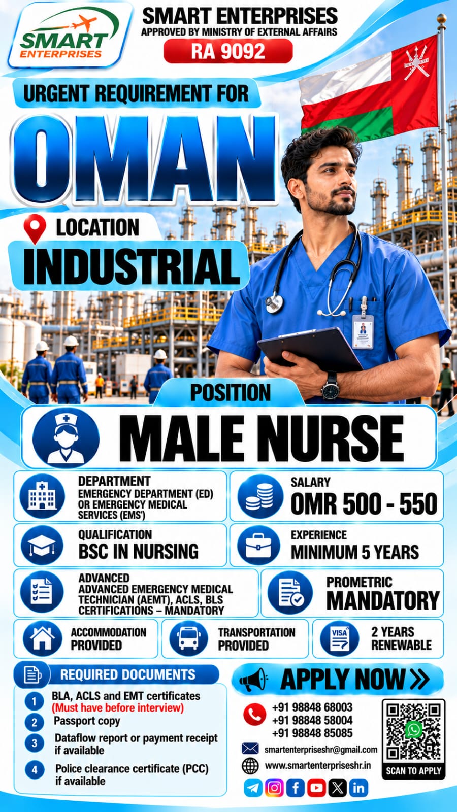 REQUIRED MALE NURSE FOR OMAN
