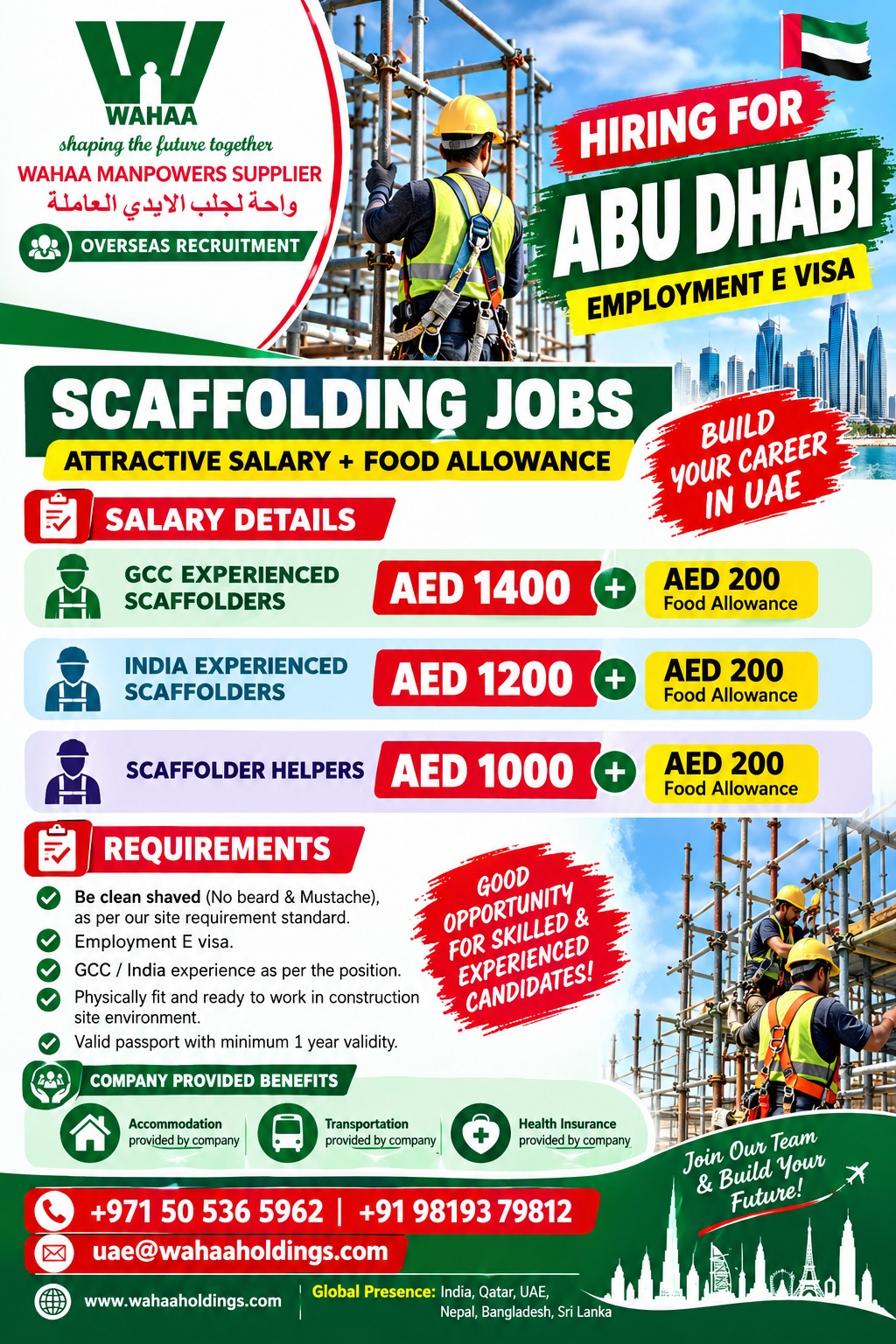 Scaffolding Jobs — wahaa Travels &amp; tours, United Arab Emirates