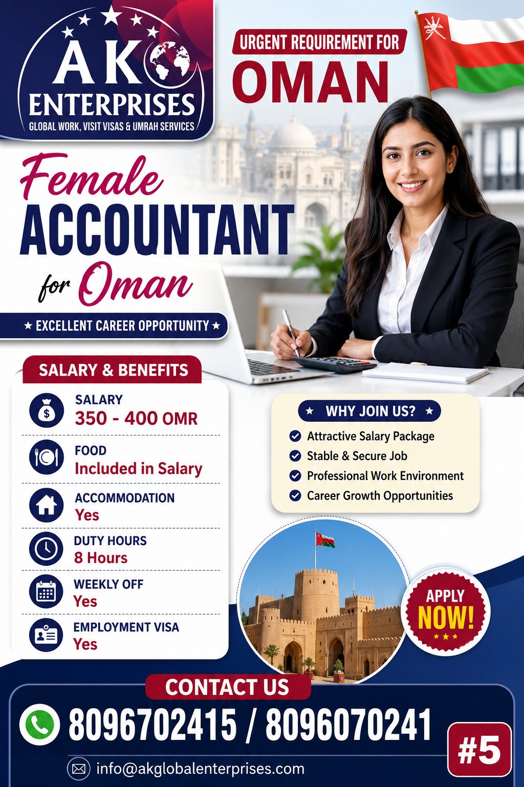 Urgently Hiring for Oman -Female Accountant