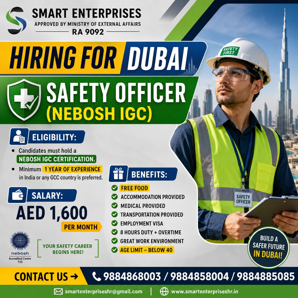 SAFETY OFFICER (NEBOSH IGC) — smartenterpriseshr@gmail.com, UAE, UAE