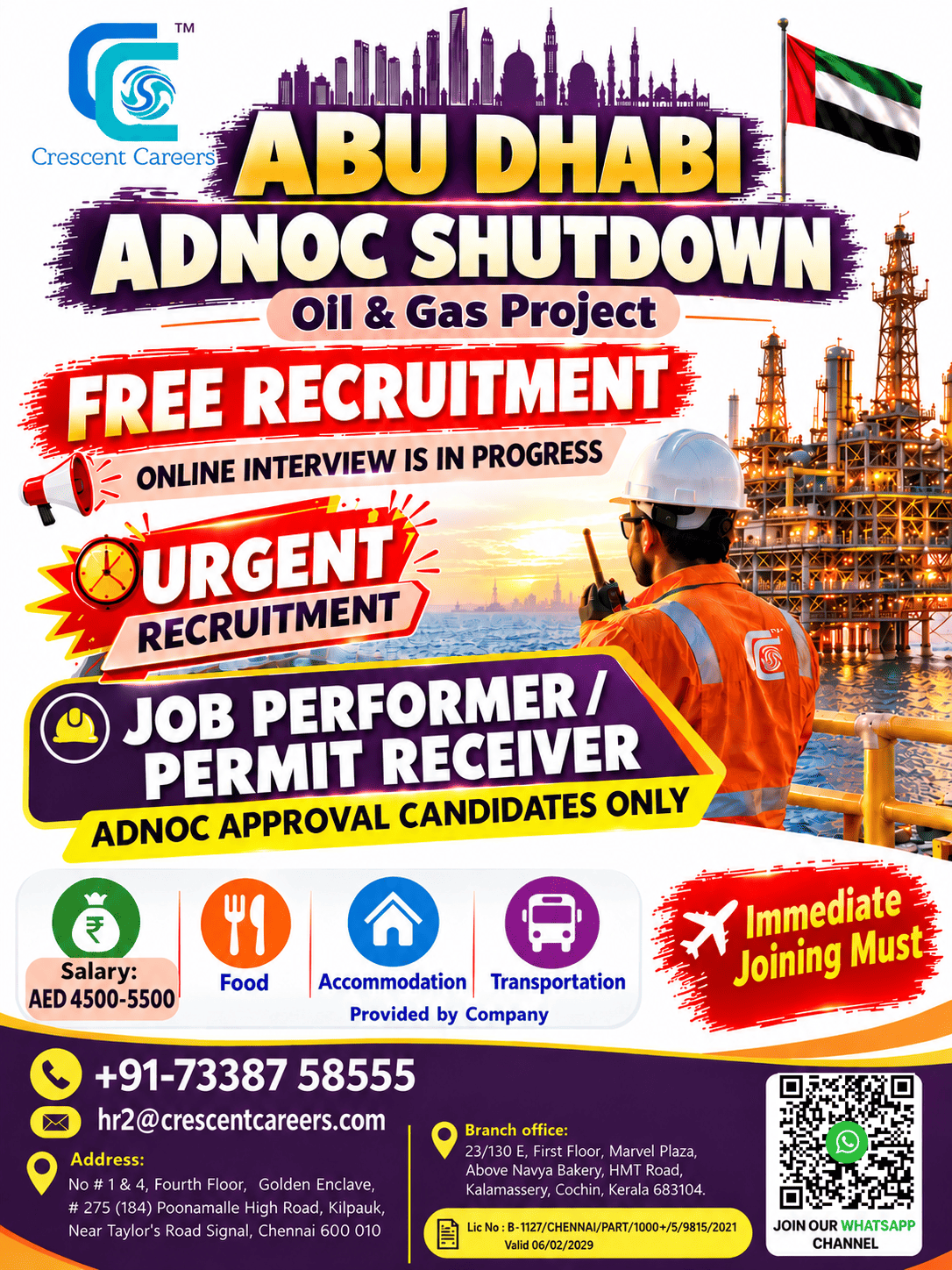 Abu Dhabi ADNOC Shutdown Oil & Gas Project | FREE RECRUITMENT — Crescent Careers, United Arab Emirates, United Arab Emirates