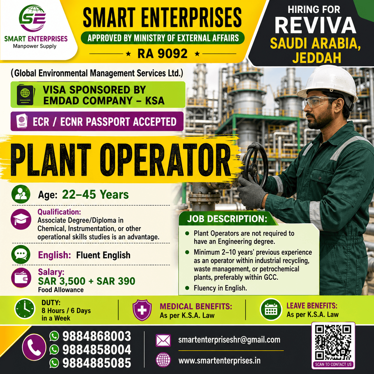 PLANT OPERATOR — smartenterpriseshr@gmail.com, SAUDI ARABIA