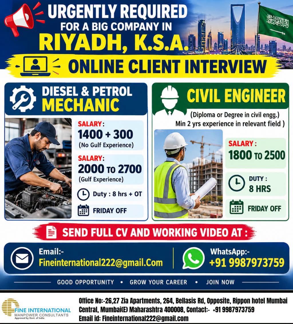Multiple Positions - Riyadh, K.S.A. — FINE INTERNATIONAL MANPOWER, Saudi Arabia, Saudi Arabia