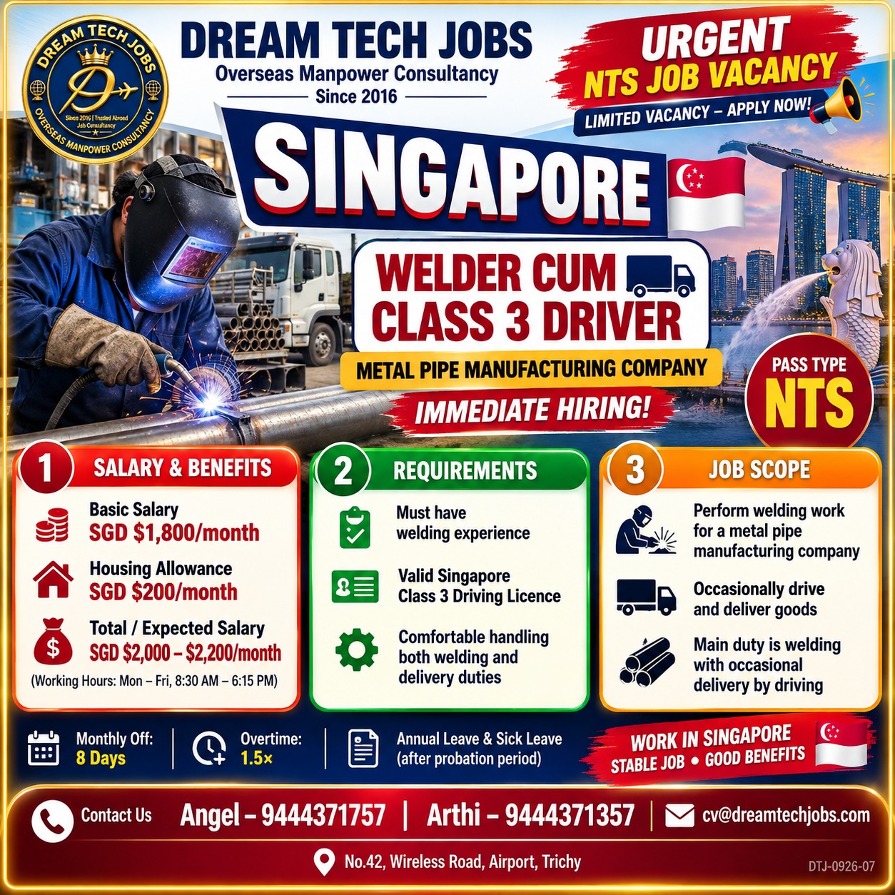 Welder cum Class 3 Driver — DREAM TECH JOBS -TRICHY, Singapore