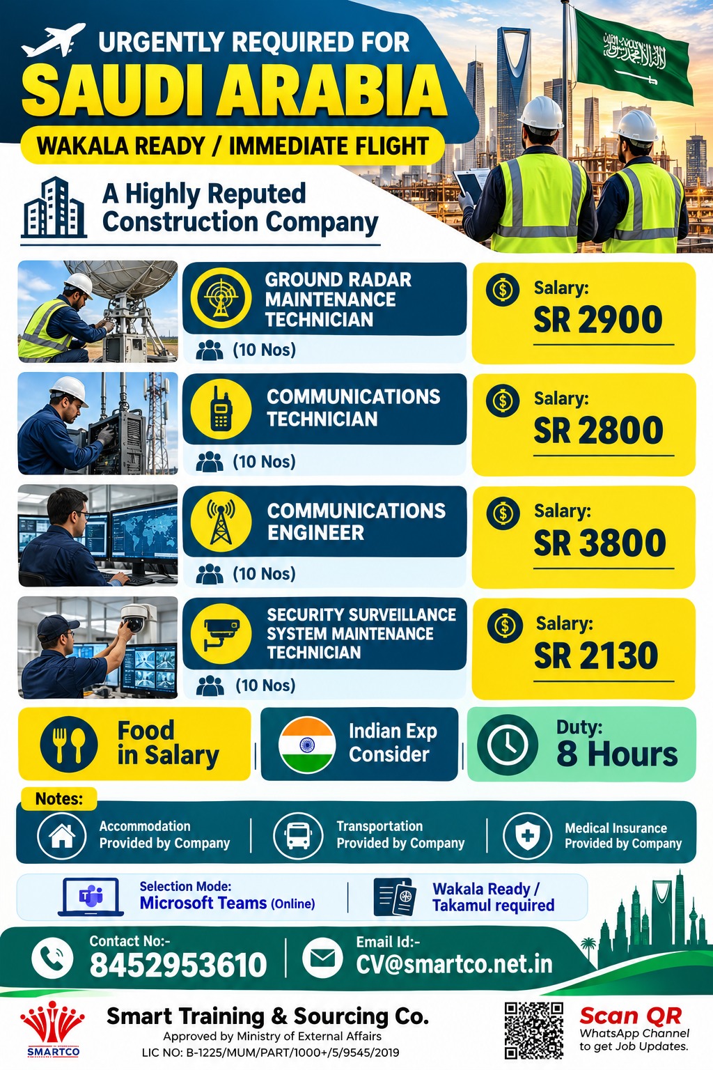 Urgent Recruitment for Saudi Arabia - Wakala Ready / Immediate Flight