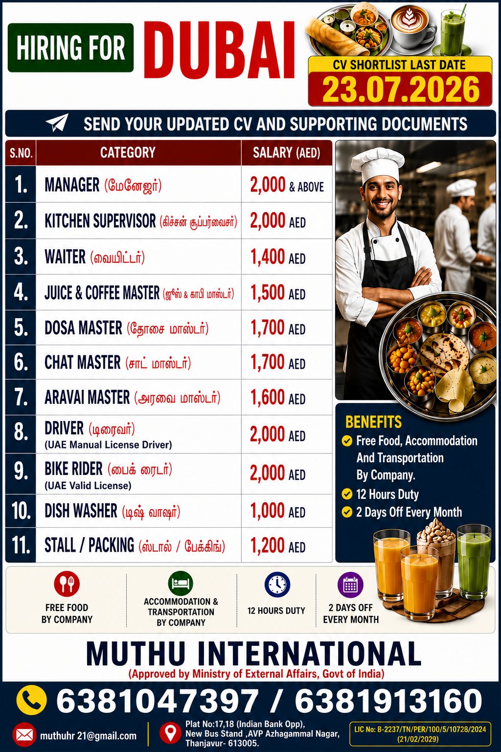 Kitchen Supervisor.... — MUTHU INTERNATIONAL, Dubai, Dubai