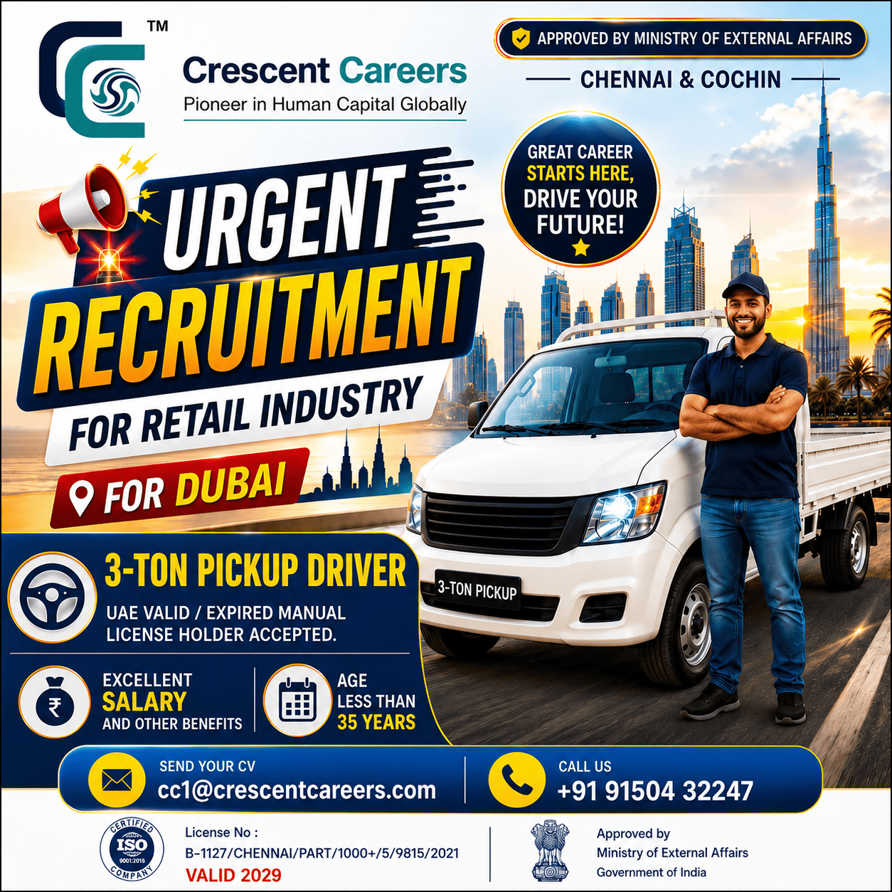 3-Ton Pickup Driver — Crescent Careers, United Arab Emirates, United Arab Emirates