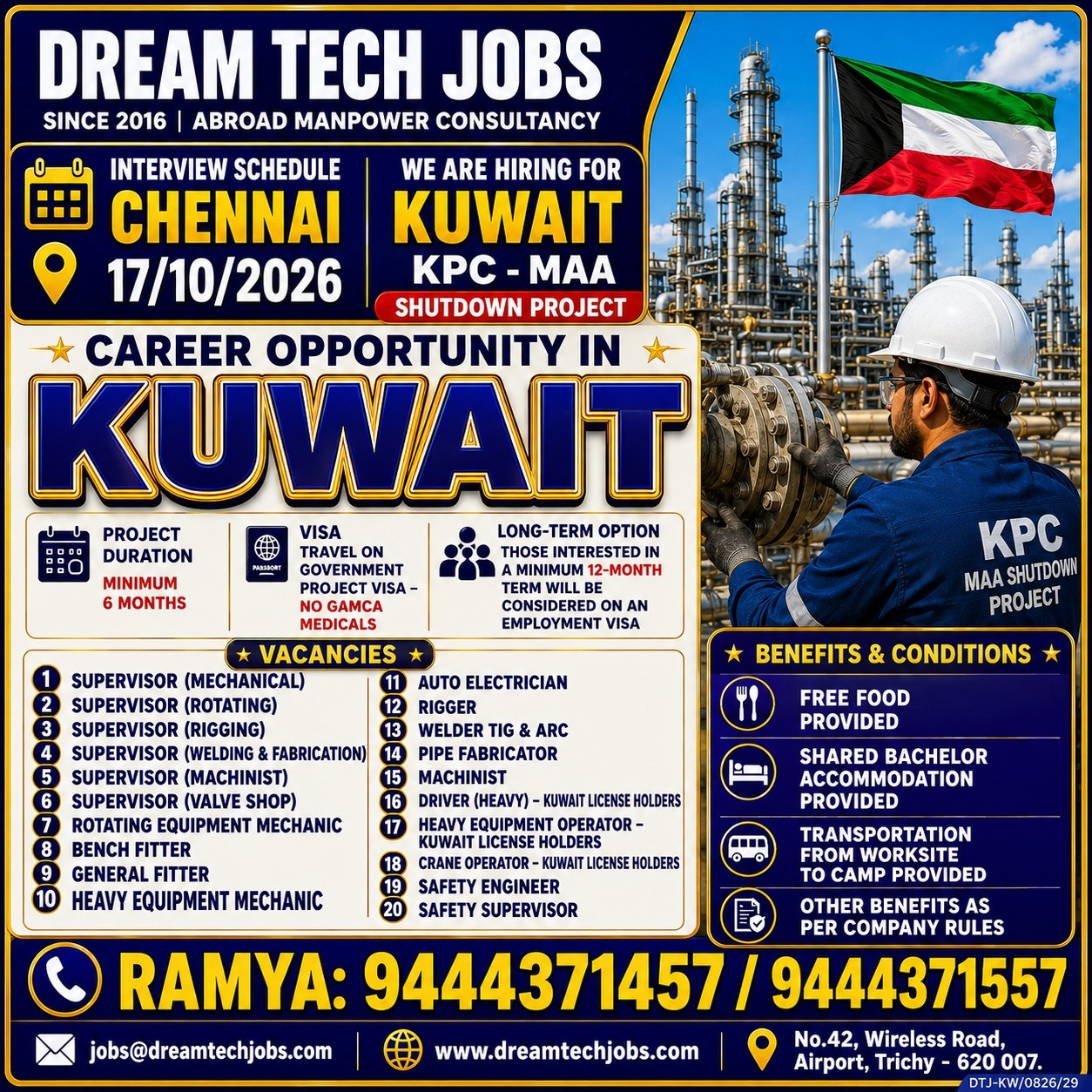 KPC - MAA Shutdown Project — DREAM TECH JOBS -TRICHY, Kuwait, Kuwait