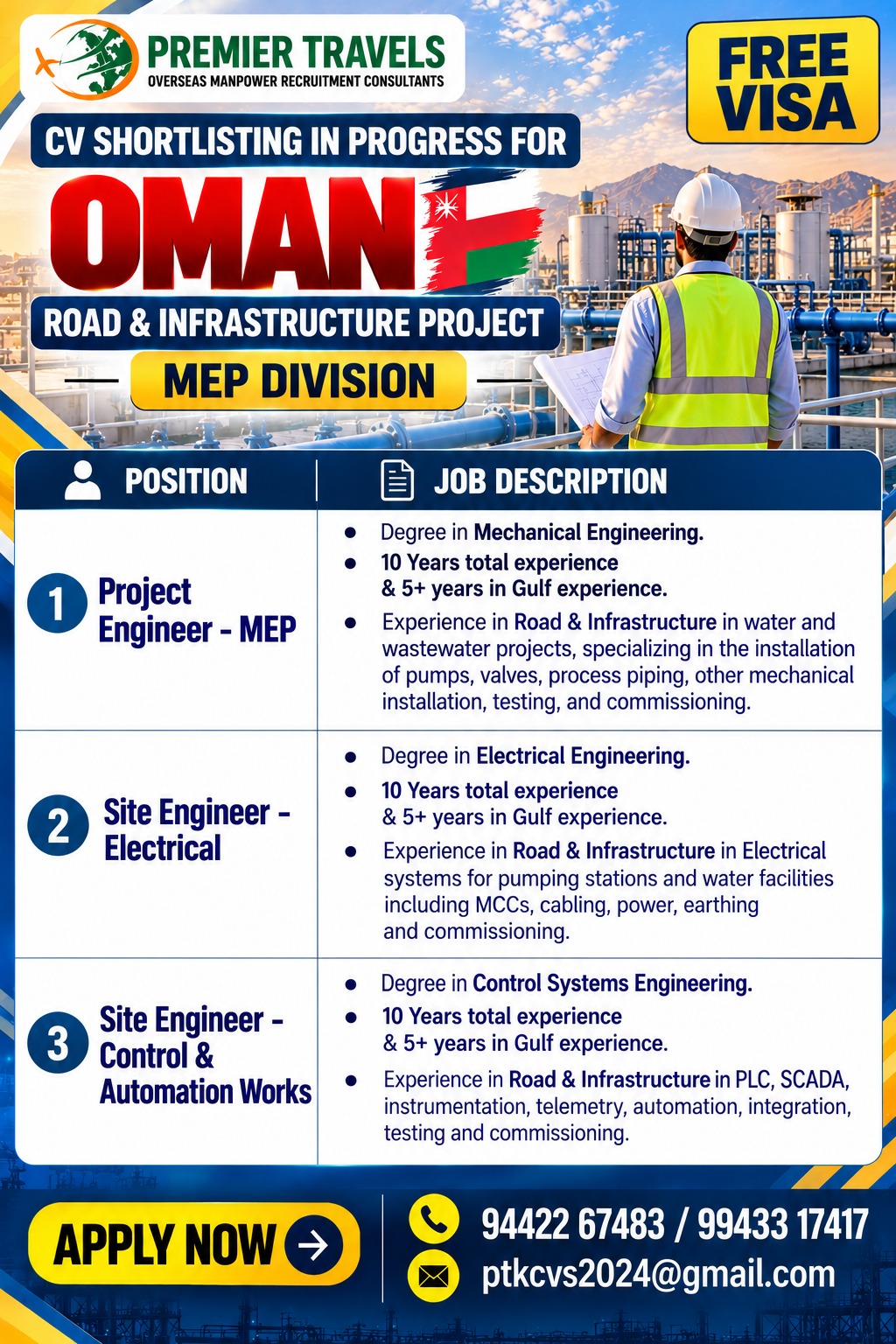 Project Engineer , Site Engineer — Premier Travels, Oman