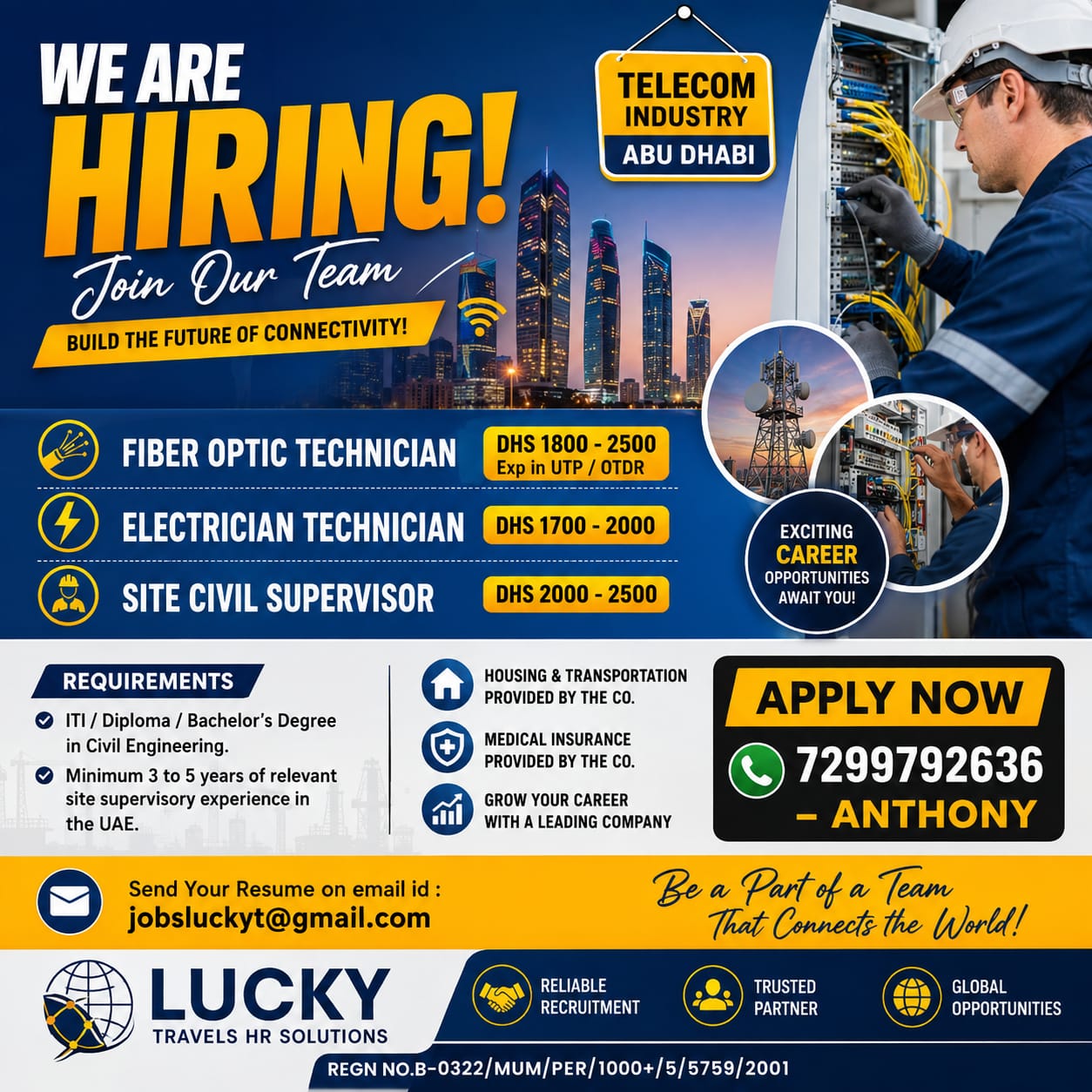 Urgent required for Telecom Company — Lucky Travels, Chennai, ABU DHABI, ABU DHABI