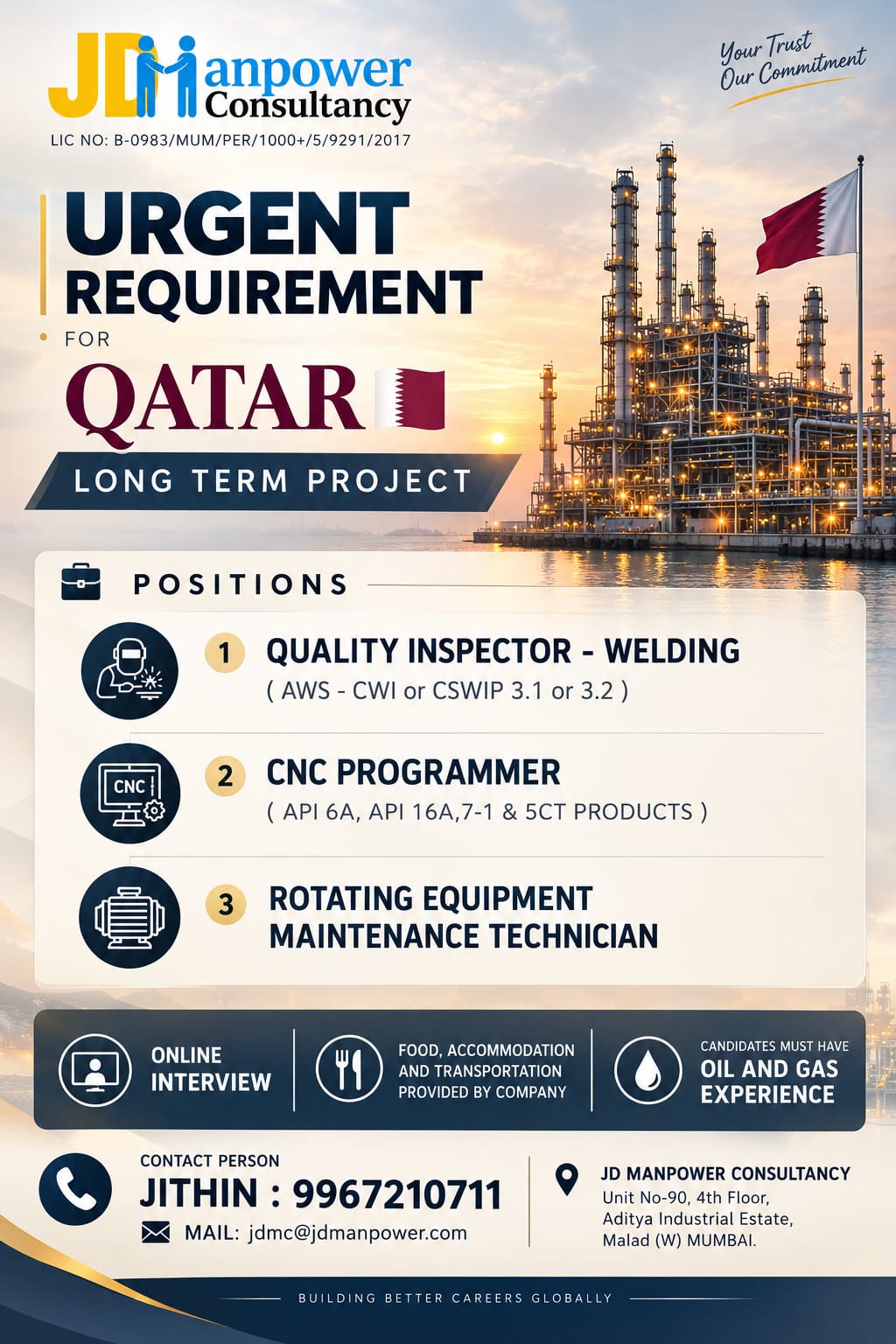 urgent requirement for qatar long term — JD Manpower Consultancy, QATAR