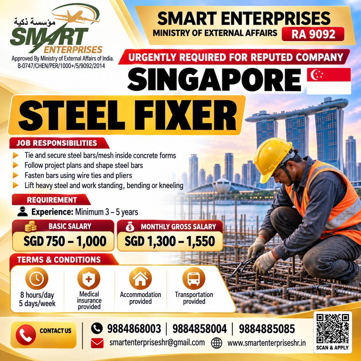 STEEL FIXER — smartenterpriseshr@gmail.com, SINGAPORE, SINGAPORE