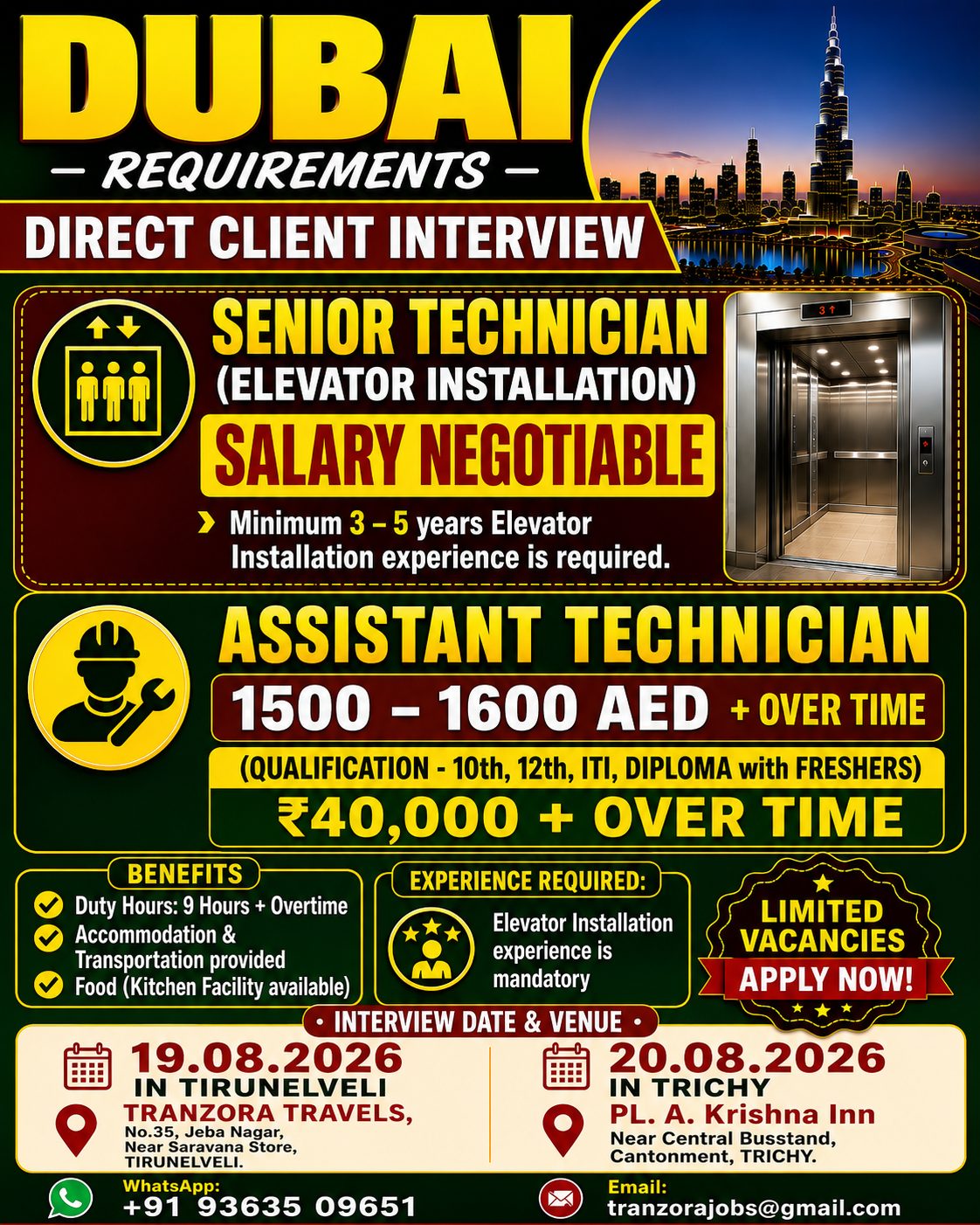 UAE - ELEVATOR TECHNICIAN — selvakumar, DUABI, DUABI