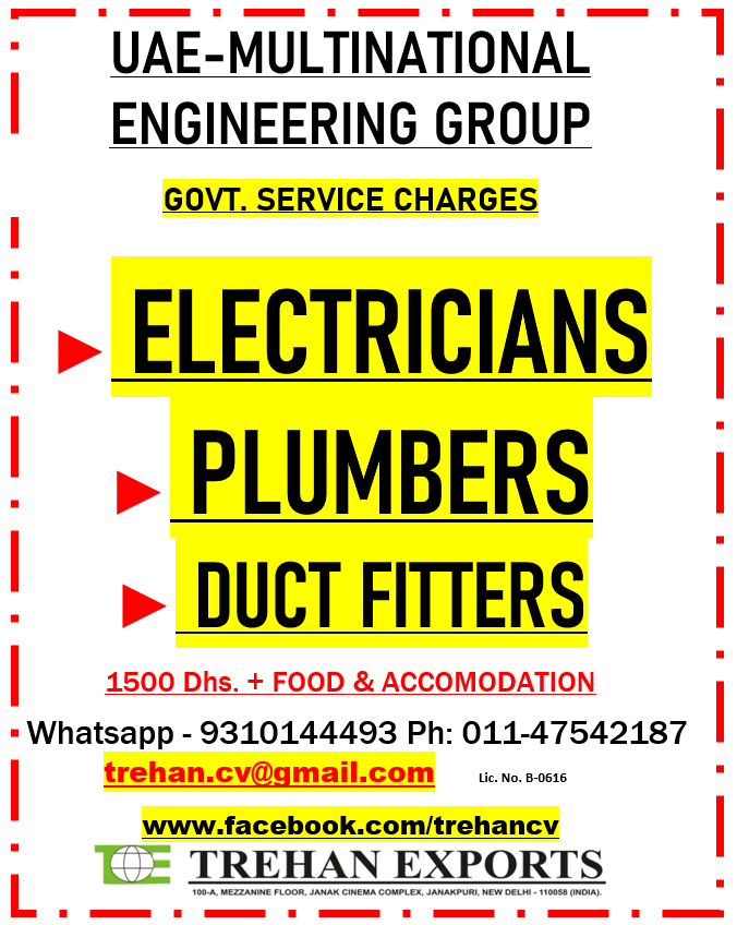 Skilled Trades - Multiple Positions — M / s Trehan Exports, UAE, UAE