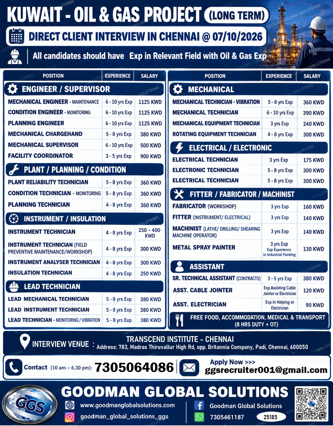 URGENT REQUIREMENT -KUWAIT DIRECT CLIENT INTERVIEW IN CHENNAI @ 07-10-2026