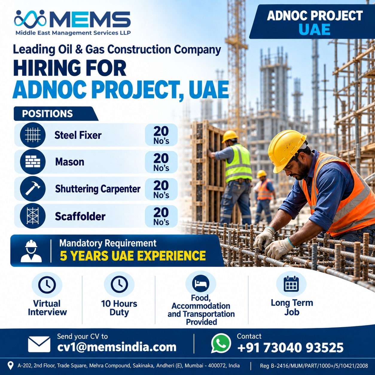 🚨 URGENT HIRING – ADNOC PROJECT for Trade Category — MIDDLE EAST MANAGEMENTSERVICES LLP - MEMS, UAE, UAE