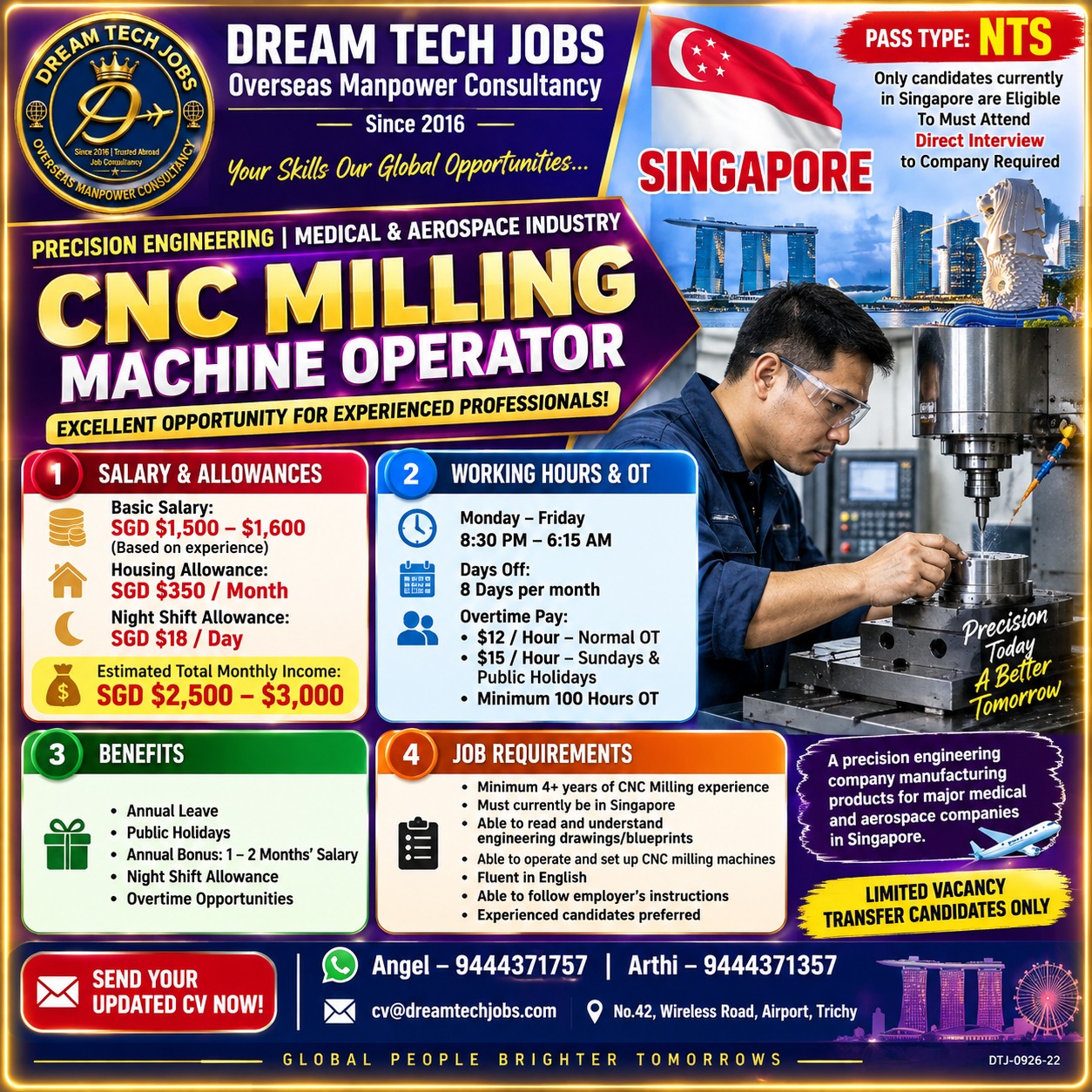 CNC Milling Machine Operator — DREAM TECH JOBS -TRICHY, Singapore