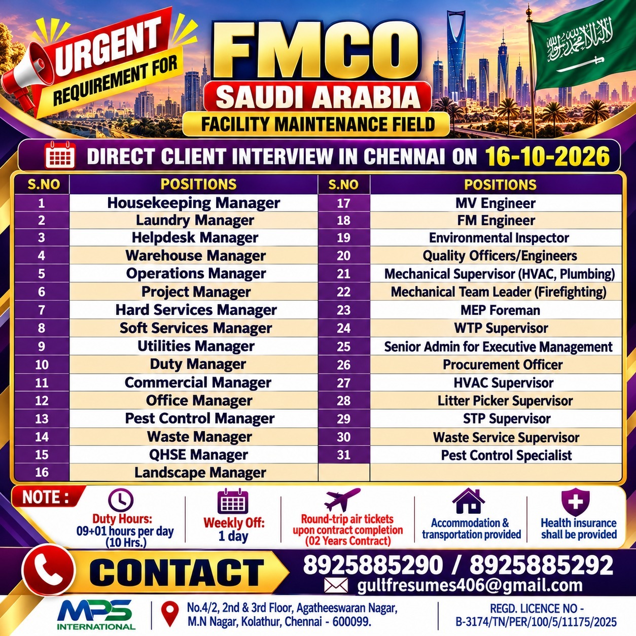 FMCO Saudi Arabia - Facility Maintenance Field — MPS INTERNATIONAL, Saudi Arabia, Saudi Arabia