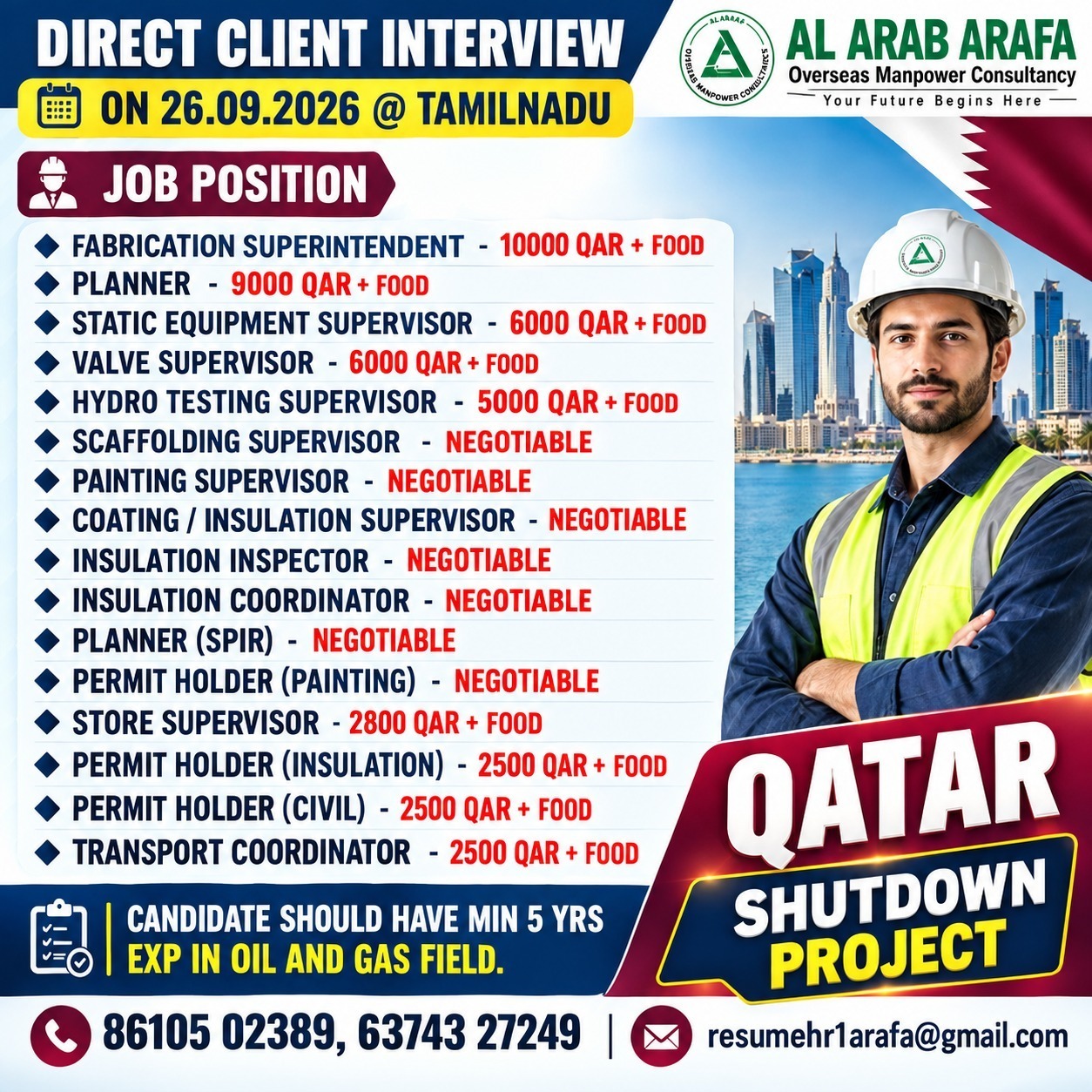 26.09.2026 @ CHENNAI — Al Arab Arafa Consultancy Pvt LTD, QATAR, QATAR