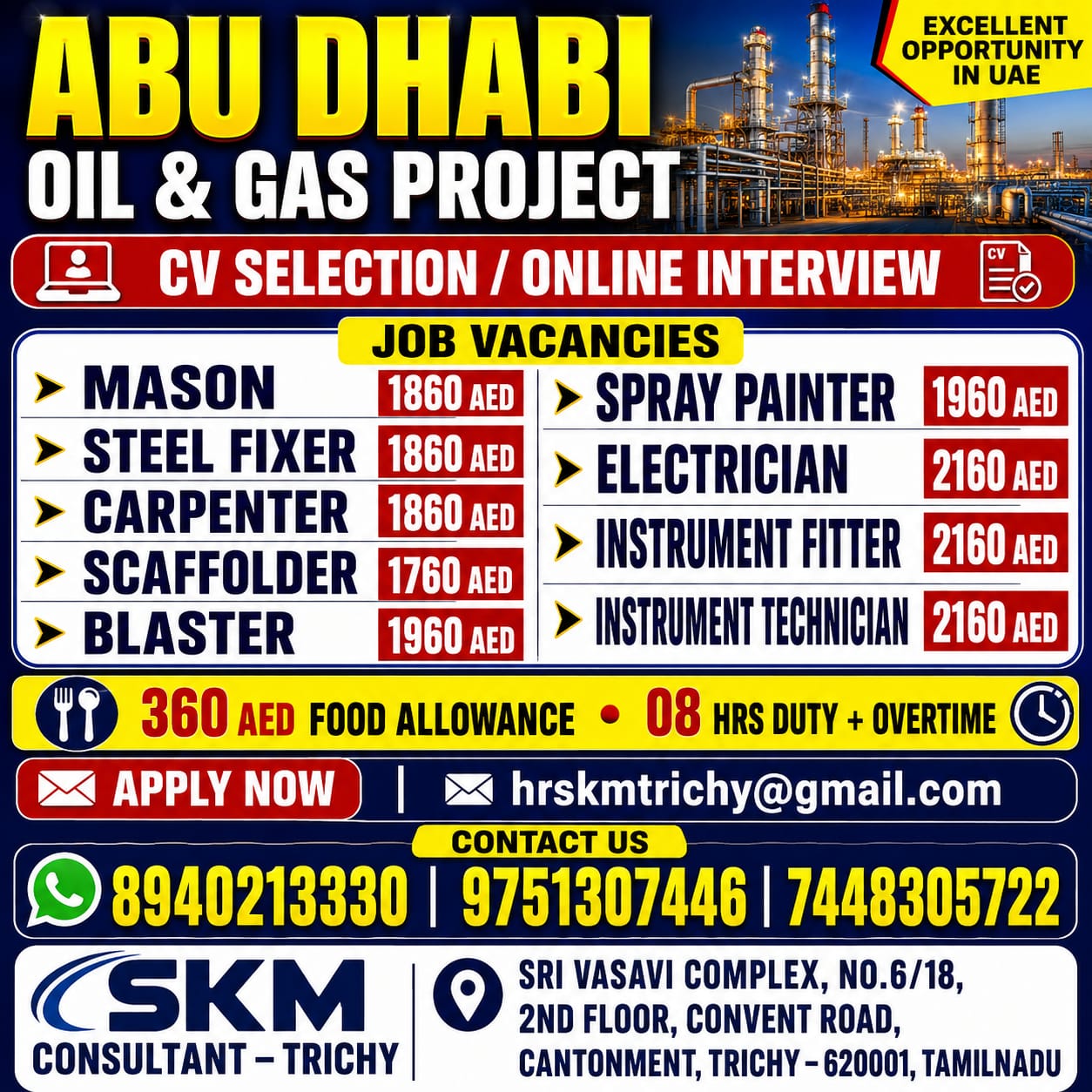 URGENT REQUIREMENT - ABUDHABI — SKM CONSULTANT, UAE