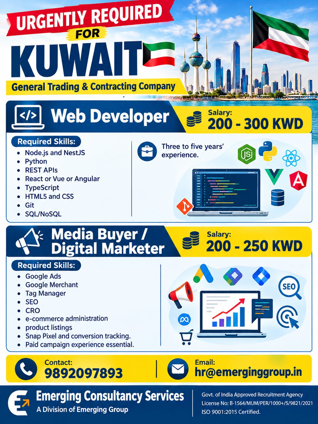 Required for Kuwait – Web Developer & Digital Marketer (General Trading & Contracting Company)