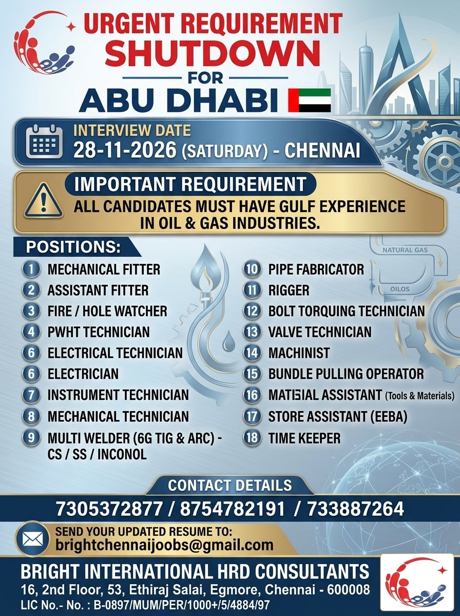 ABU DHABI - SHUTDOWN REQUIREMENT***** — Bright International, Chennai, ABU DHABI, ABU DHABI