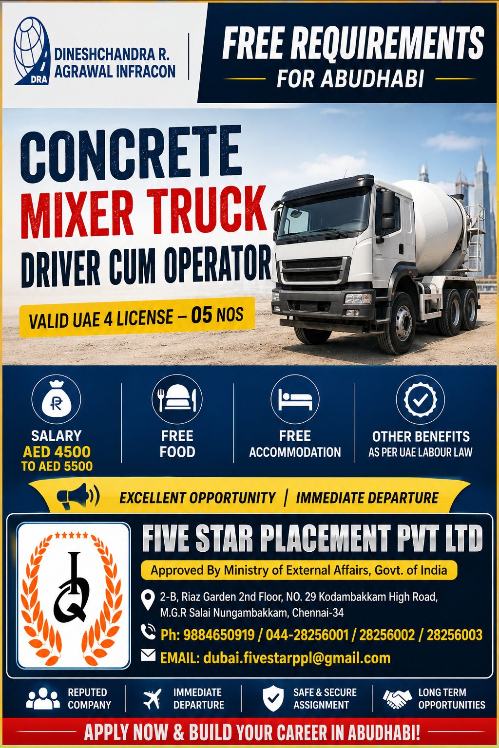 FREE REQUIREMENTS FOR ABUDHABI — Five Star Placement Pvt Ltd, UAE